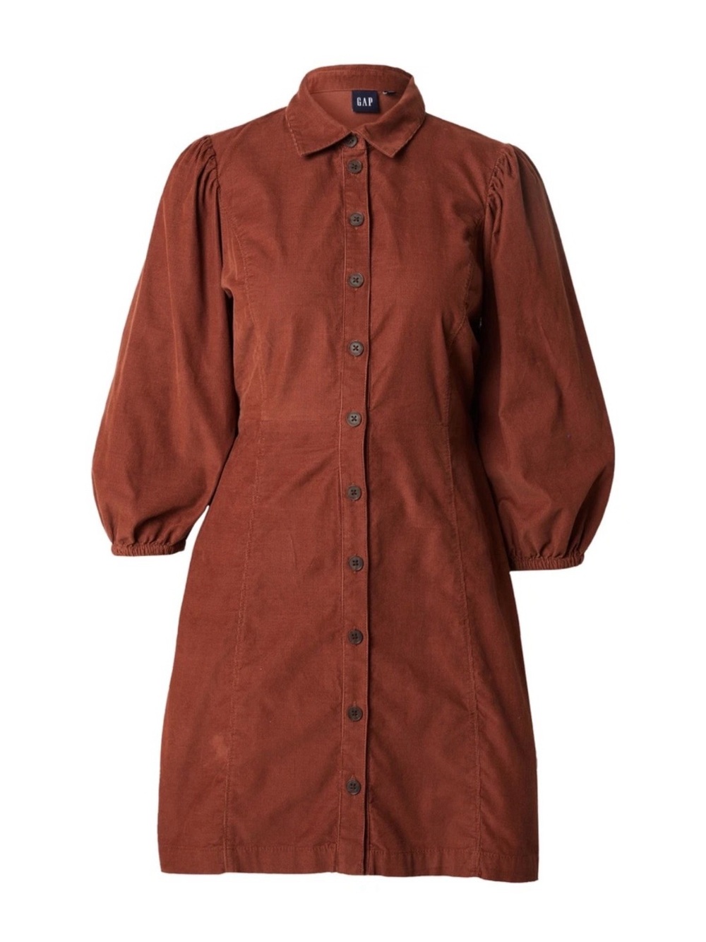 GAP Brown Corduroy Puff Sleeve Button Up Dress